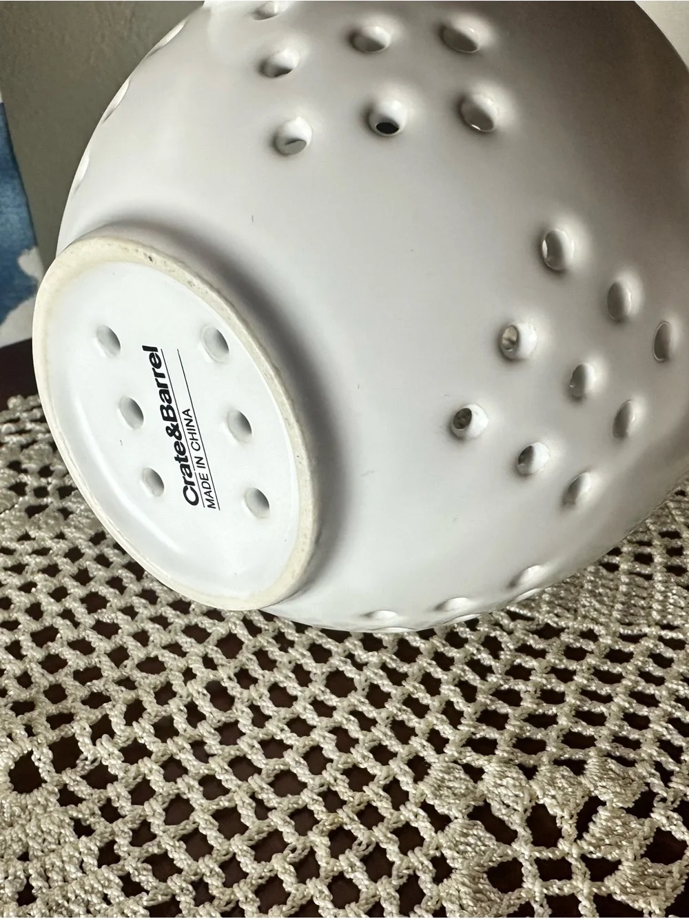 Crate&Barrel White Ceramic Colander with Side Handle